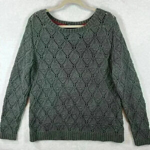 Tommy Hilfiger Sweater Women’s XL Gray Open Diamond Pattern Scoop Neck Knit